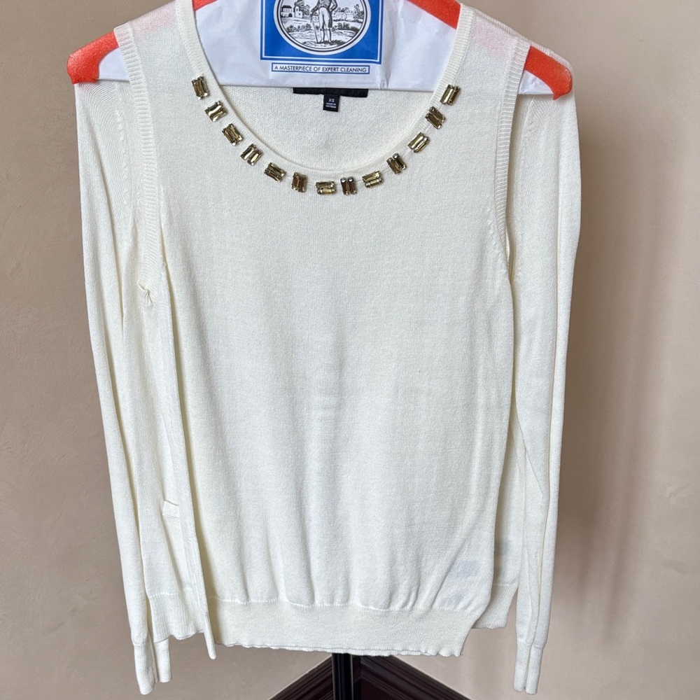 Cream Sweater-set with yellow/gold rhinestone embellishments